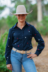 Freya Shirt - Navy with Hearts