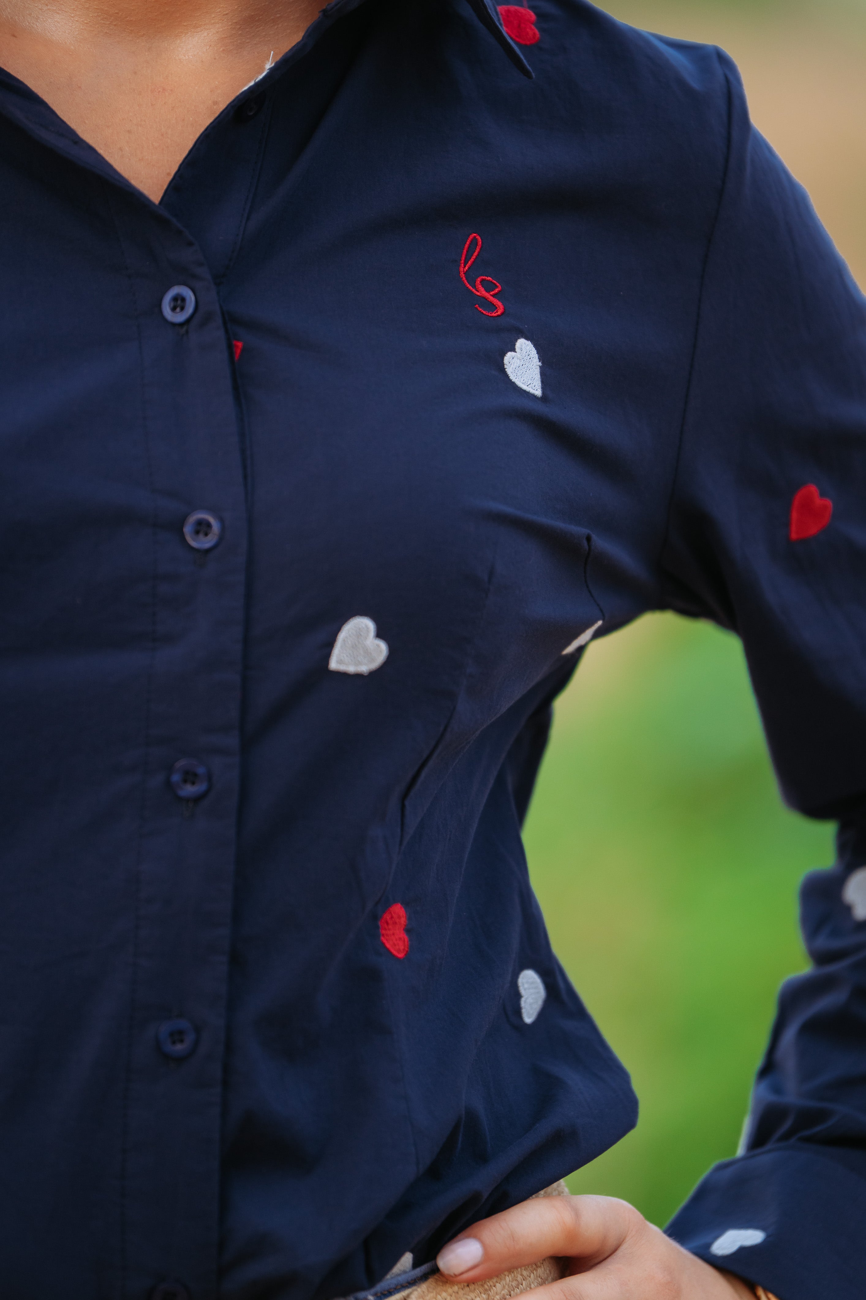 Freya Shirt - Navy with Hearts
