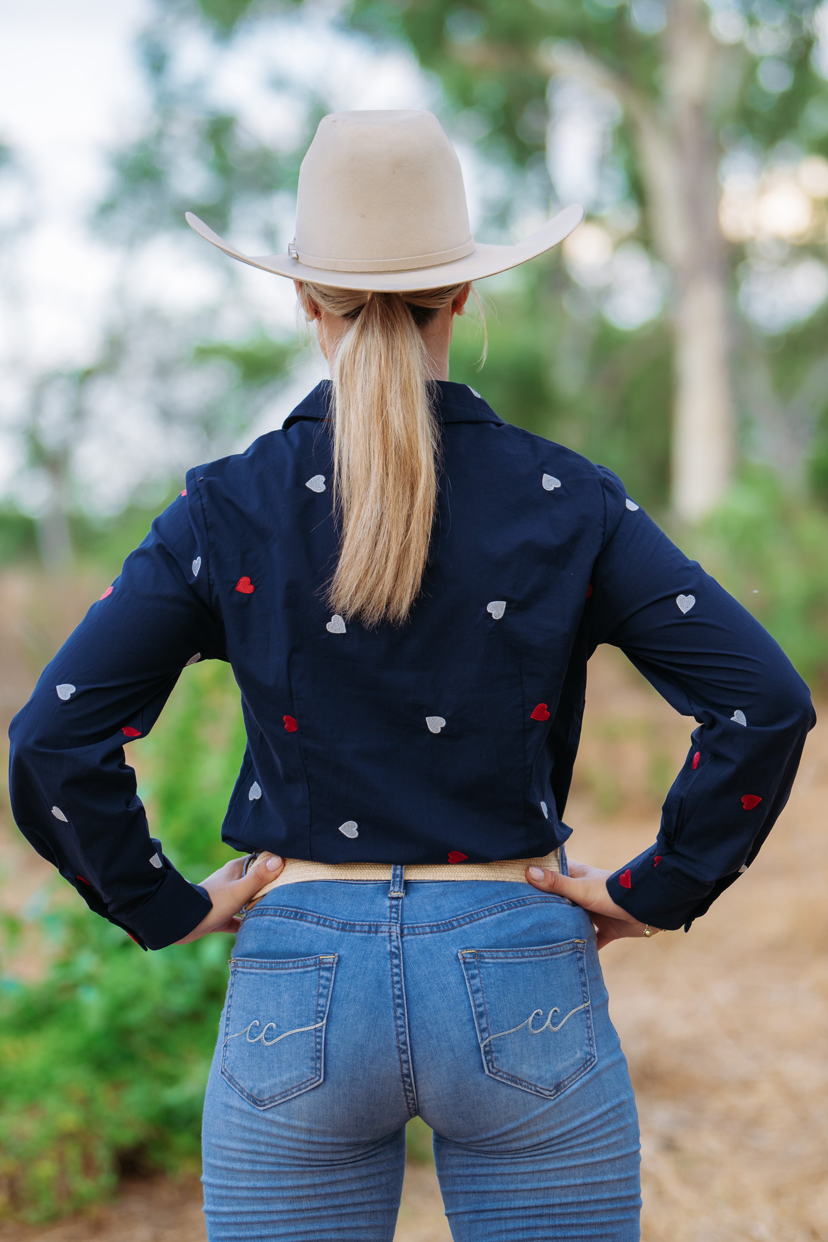 Freya Shirt - Navy with Hearts