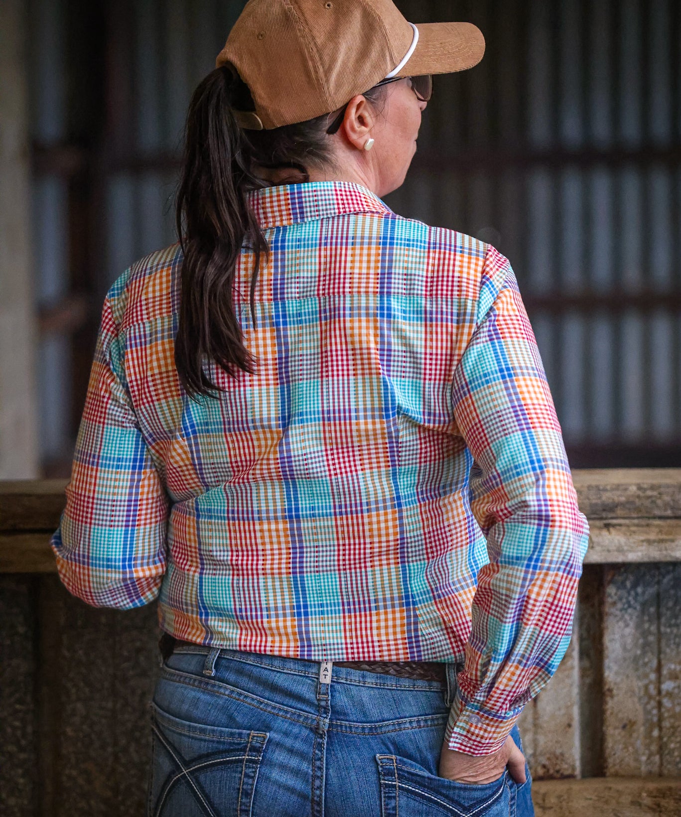 Ivy Womens Cotton Shirt in Multi Coloured Check | Tailored Back Darts