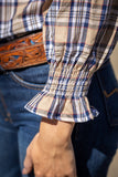 Quinn Blouse – Tan Navy Plaid