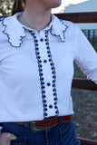 Lottie Blouse - White, Navy Trim