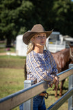 Quinn Blouse – Tan Navy Plaid