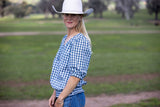 Tess Blouse - Blue Slate Check