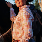 Ivy Womens Cotton Shirt in Sunset Plaid | Tailored Back Darts