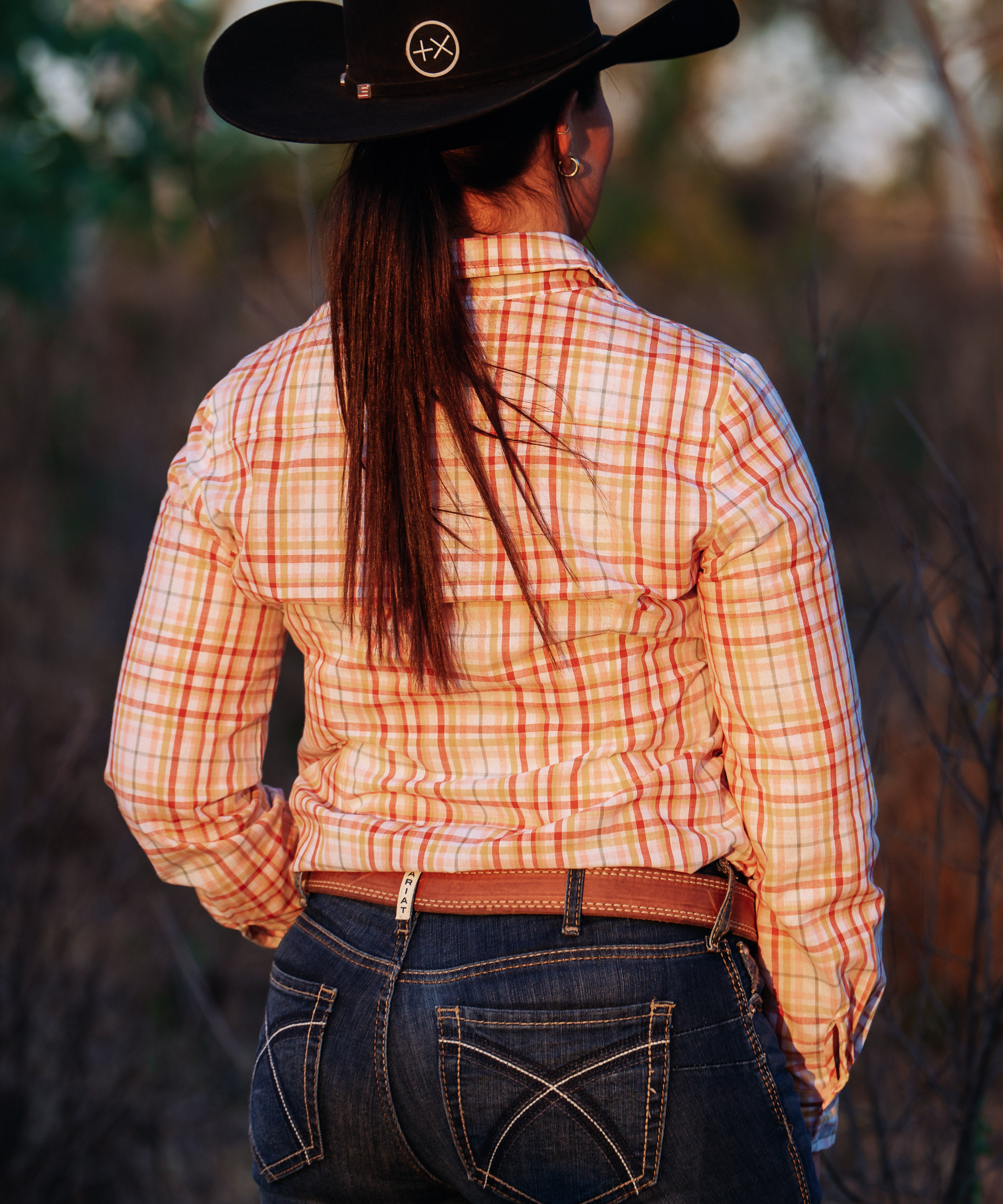 Ivy Womens Cotton Shirt in Sunset Plaid | Tailored Back Darts