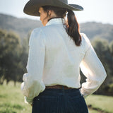 Charlotte Womens Linen Blouse in White | Lace Detail