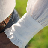 Charlotte Womens Linen Blouse in White | Lace Detail