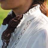 Charlotte Womens Linen Blouse in White | Lace Detail