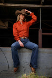 Birdie Womens Linen Top in Rust | Ruffle Collar