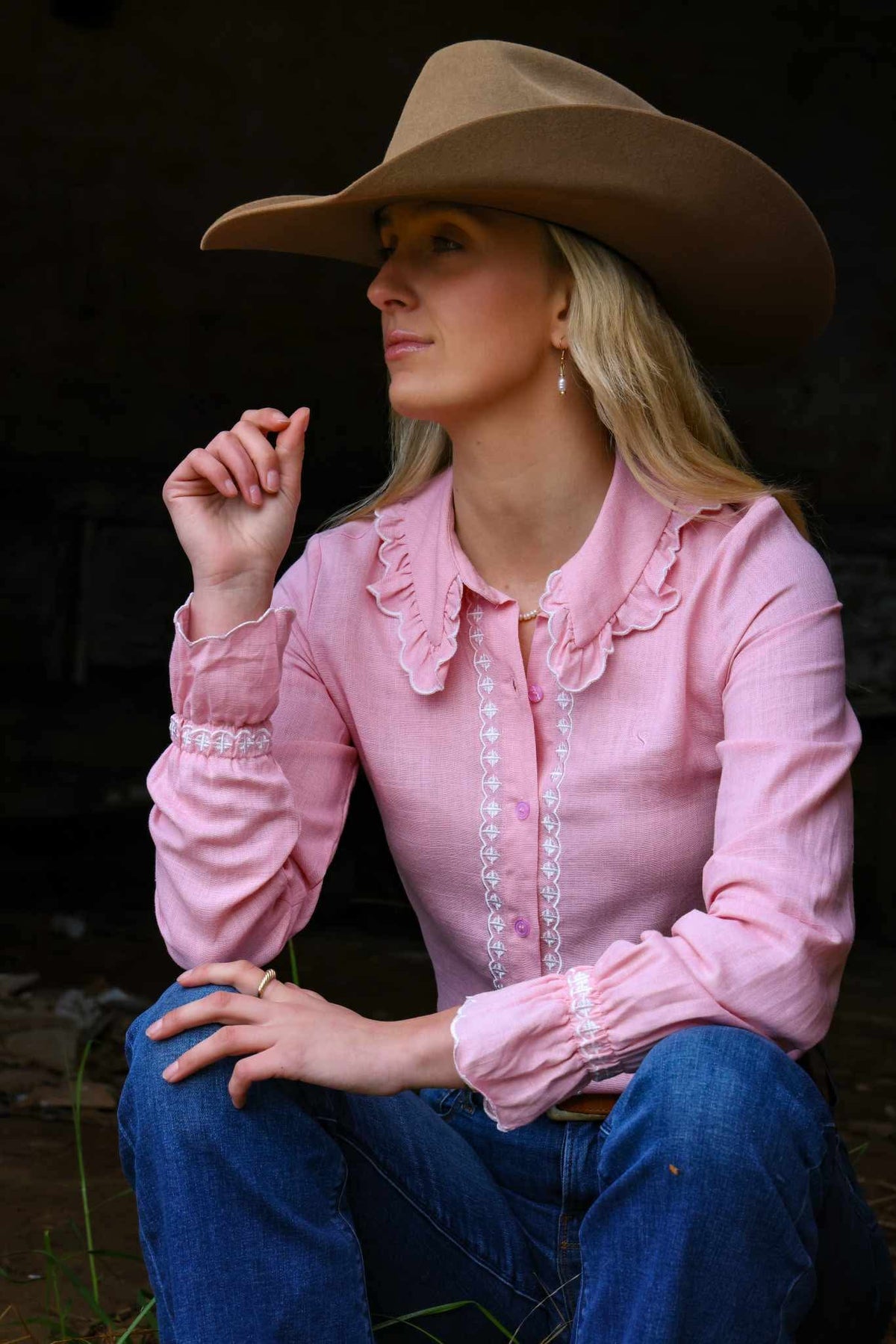 Lottie Womens Blouse in Pink with White Trim | Contrast Trim Detail