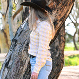 Layla – Women's Cotton Linen Blend Shirt in Yellow & Blue Plaid | Hidden Bust Closures